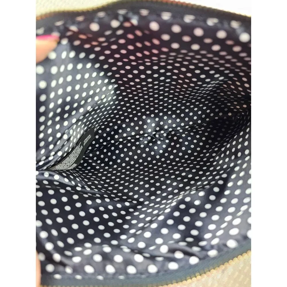 Chicos Navy Blue White Tassel Rope Print Cosmetic Bag Pouch Polka Dot Lining